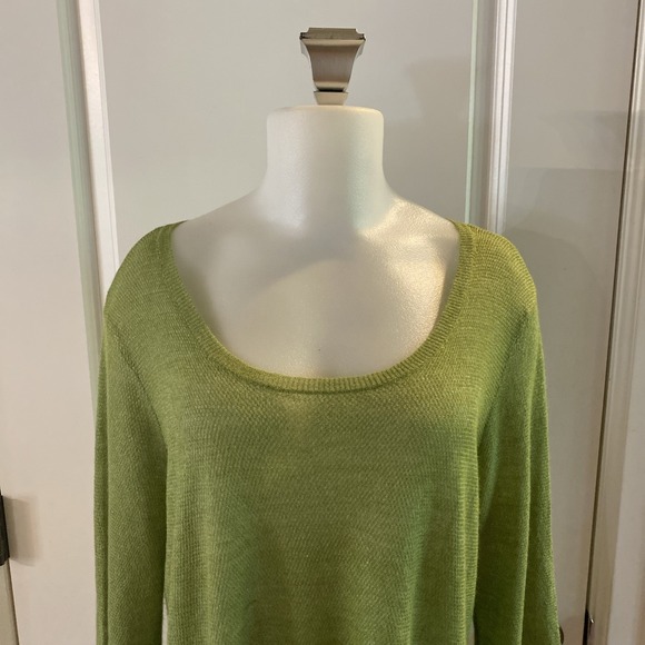 Chicos‎ Womens Sweater Size 2 / L High Low Hem Open Knit Green Lightweight - Picture 2 of 10